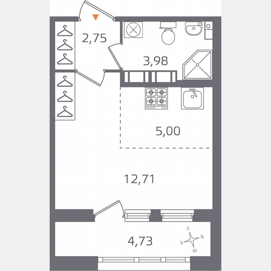 Квартира-студия, 26,8 м², 16/16 эт.