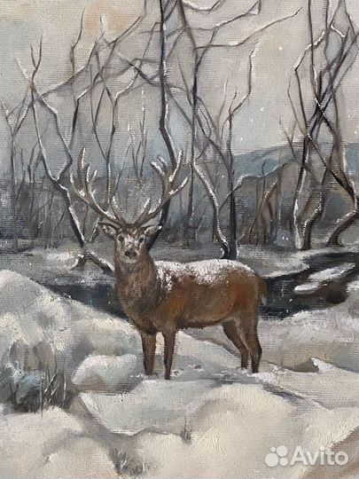 Картина маслом зимний пейзаж