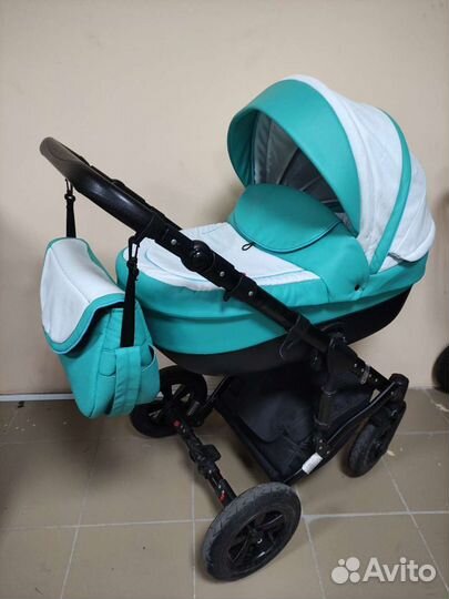 Коляска бирюзовая экокожа