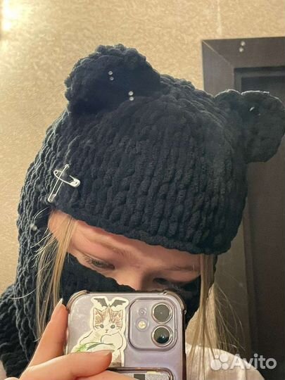 Шапка балаклава с ушками Ализе пуффи файн