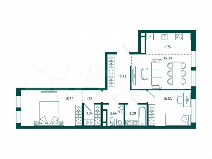 2-к. квартира, 68,9 м², 12/28 эт.