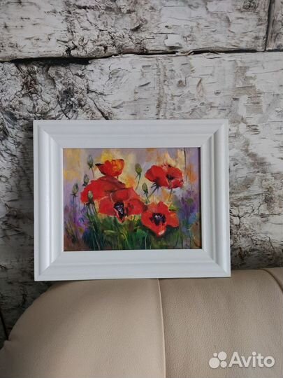 Цветы маки ирисы картины маслом 18 х 24. Подарок