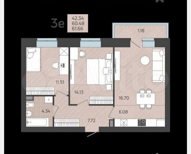3-к. квартира, 61,7 м², 10/12 эт.
