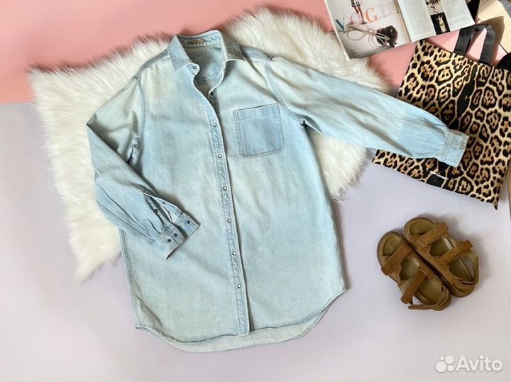 12 storeez платье рубашка голубое S 42 оригинал