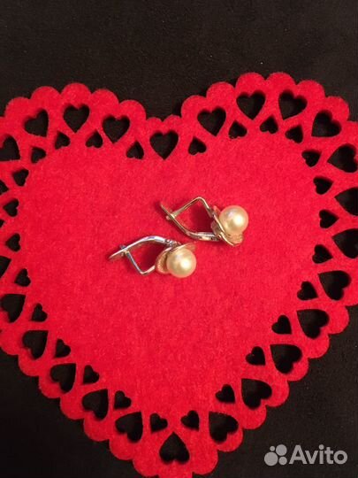 Серьги серебряные с жемчугом новые