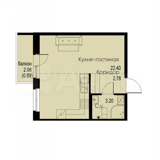 Квартира-студия, 29,3 м², 2/12 эт.