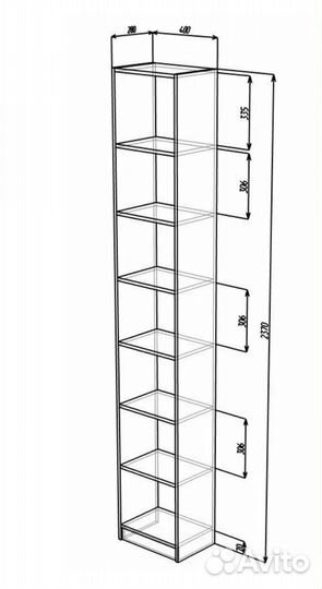 Стеллаж IKEA Билли аналог 40х28х237 см Белый Кл
