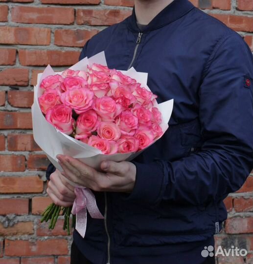 Букет из 25 розовых роз (40см)