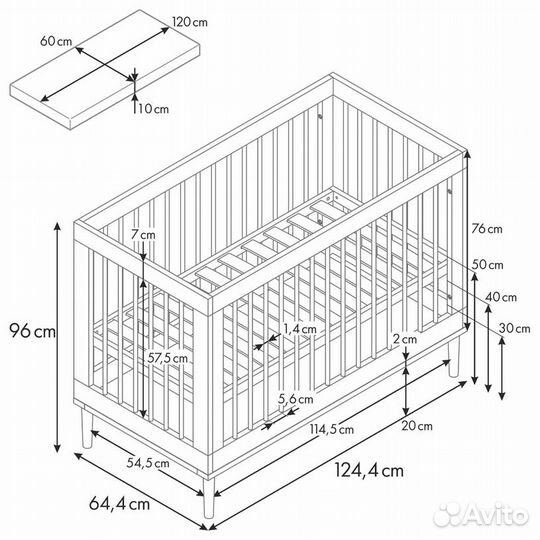 Кроватка детская графит-дуб каменный