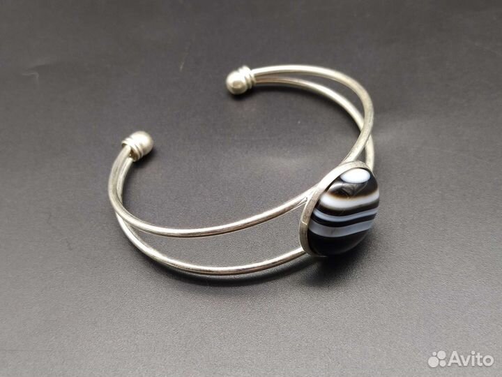 Браслет с натуральным камнем (Полосатый агат)