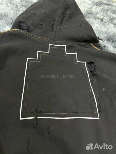 Зип худи cav empt черное рваное оверсайз