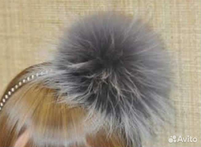 Помпон меховой енот. Серый
