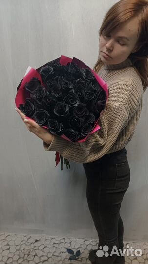 Черные розы в коробке букет цветы доставка