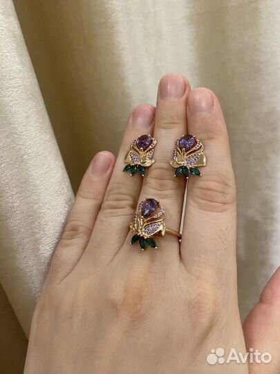 Комплект серьги + кольцо 