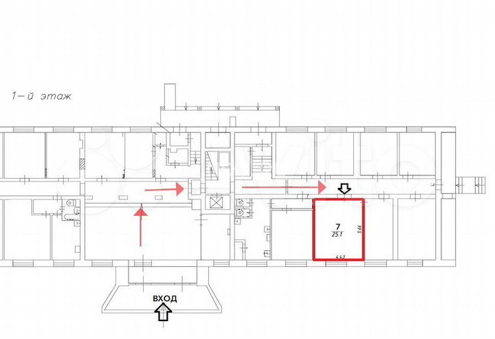 Комната 24,9 м² в 1-к., 1/9 эт.