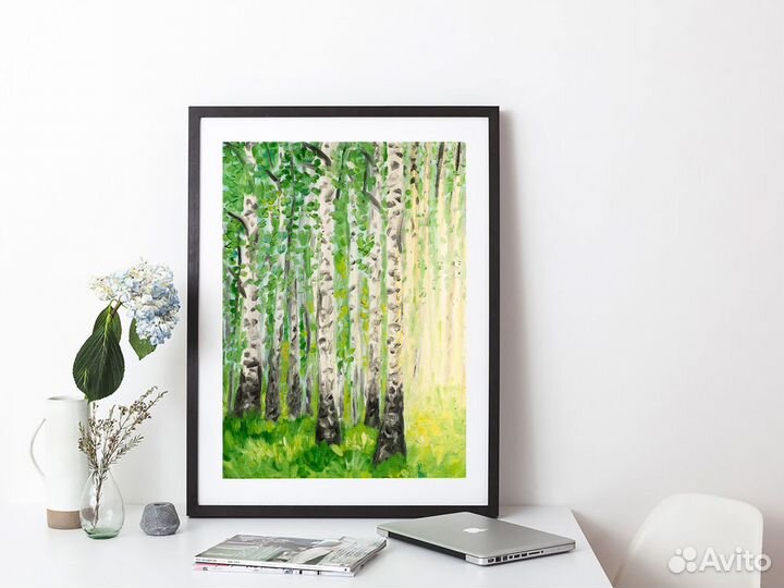 Картина лес березы лесной пейзаж березовая роща