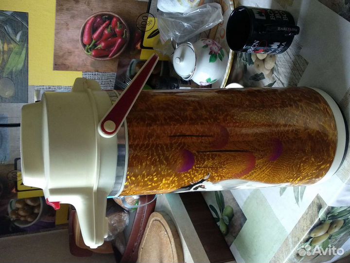 Термос советский с помпой со стеклянной колбой