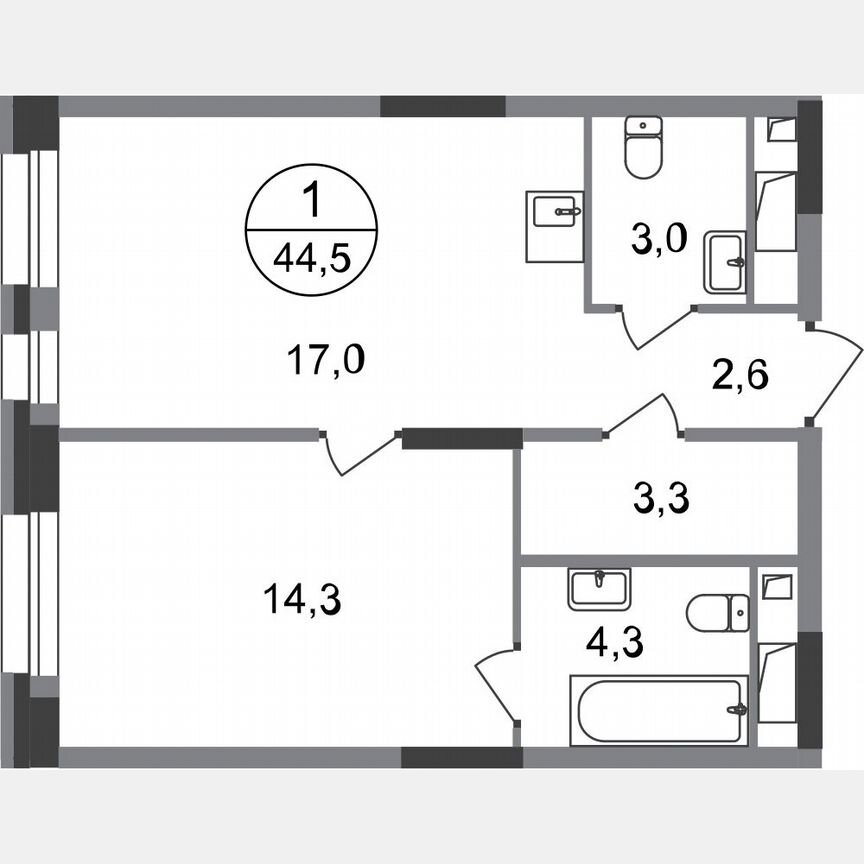 1-к. квартира, 44,5 м², 5/20 эт.