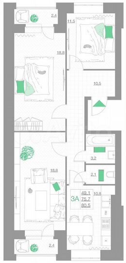 3-к. квартира, 80,5 м², 1/5 эт.