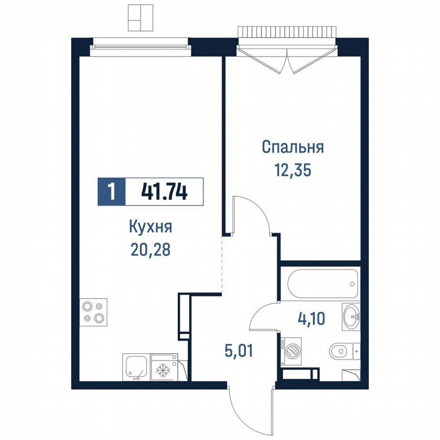 1-к. квартира, 41,7 м², 16/18 эт.