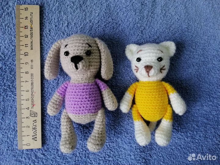Мягкие игрушки собачка и кошечка ручной работы
