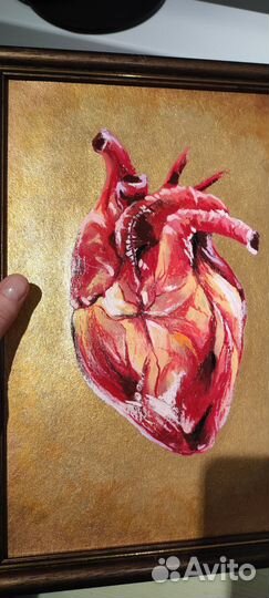 Подарок Сердце в золоте(масло, золото-акрил)