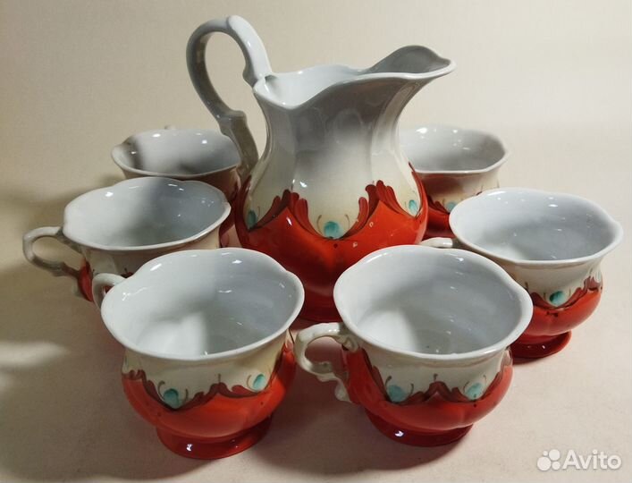 Кофейный сервиз Красный бутон Барановка СССР