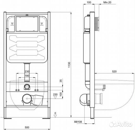Инсталляция с унитазом и кнопкой aquatek лея 035