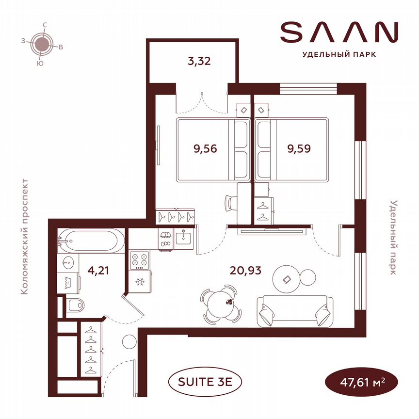 2-к. квартира, 47,6 м², 20/23 эт.