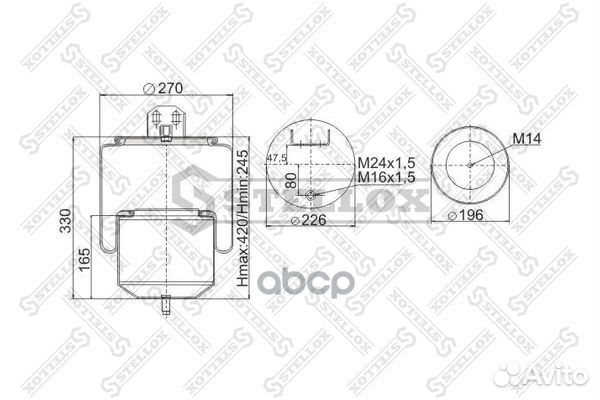 9078031SX пневмопод. со стак.1шпшт.M16/M24смещ