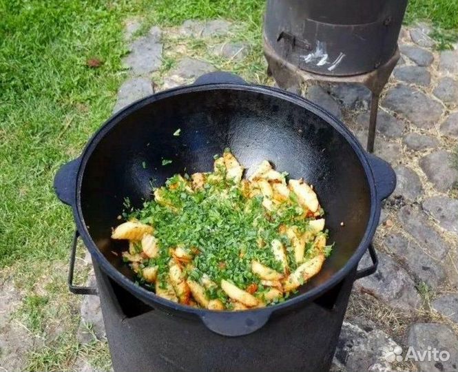 Казан чугунный узбекский с крышкой для плова