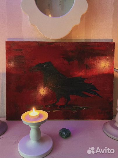 Картина масло «Ворон на красном» 40*50