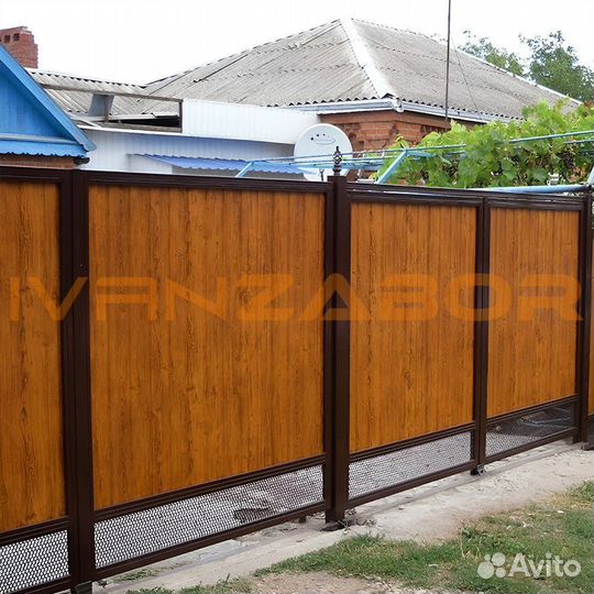 Комбин забор из профлиста и сетки в Юже