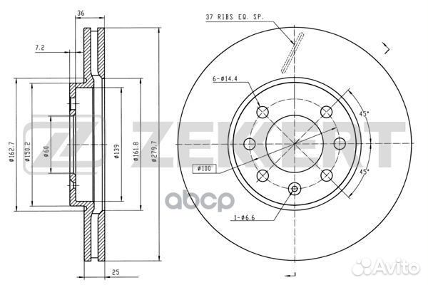Диск торм. перед. Opel Astra H 04- Meriva A 03