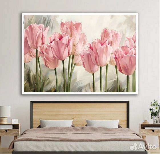 Нежная картина маслом тюльпаны
