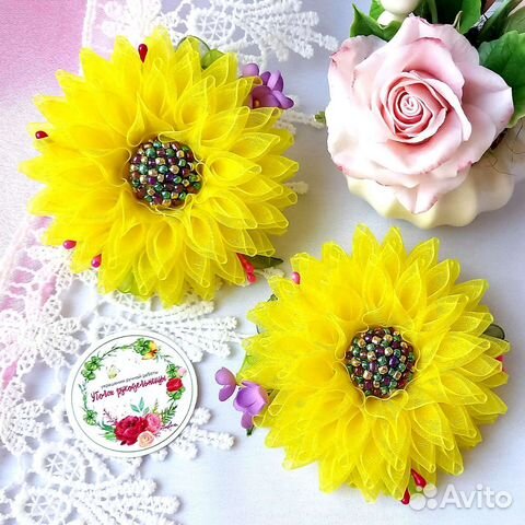 Хризантемы. Резинки для волос