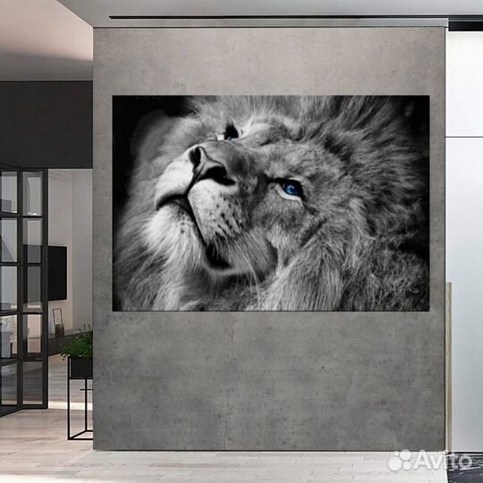 Картина маслом лев черно-белый