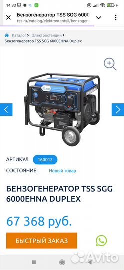 Бензогенератор TSS SGG 6000ehna