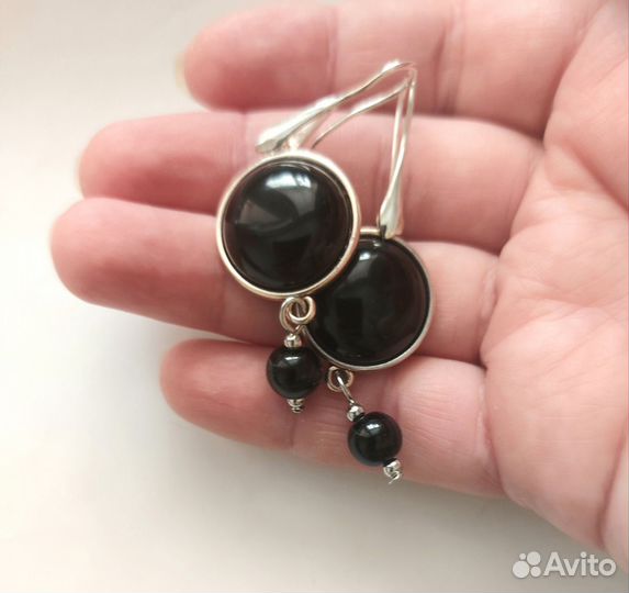 Серьги с чёрным агатом