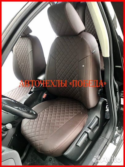 Чехлы Nissan Qashqai 1 из экокожи шоколадные Ромб