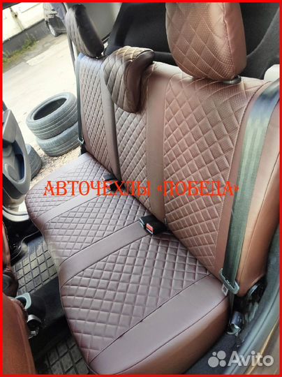 Чехлы Renault Sandero 2 из экокожи шоколадные Ромб