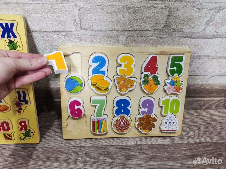 Развивающие деревянные игрушки, пазлы-вкладыши