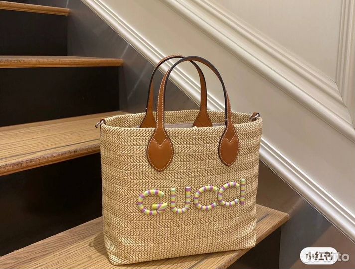 Cумка женская Gucci тоут с эффектом соломы