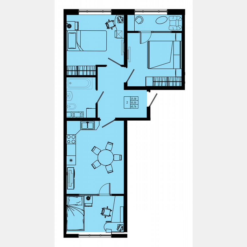 2-к. квартира, 63,7 м², 7/8 эт.