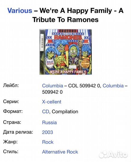 Tribute To Ramones - We're A Happy Family CD Rus