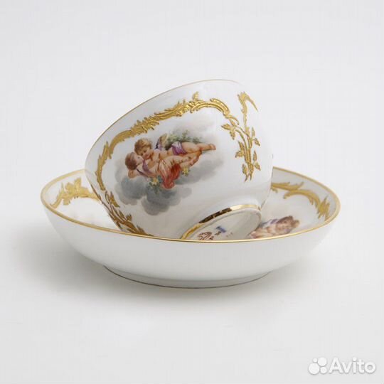 Старинная чайная пара с ручной росписью