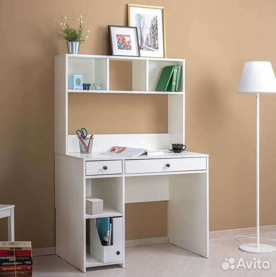 Стол письменный белый с полкой 100х55