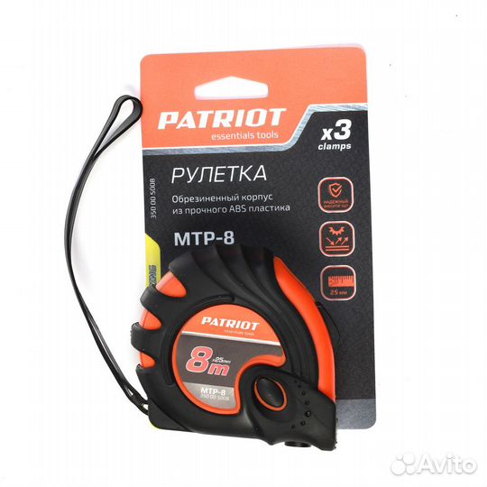 Рулетка Patriot MTP8 8м ударопрочная обрезиная