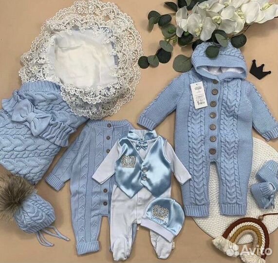 Конверт вязаный на выписку новорожденному