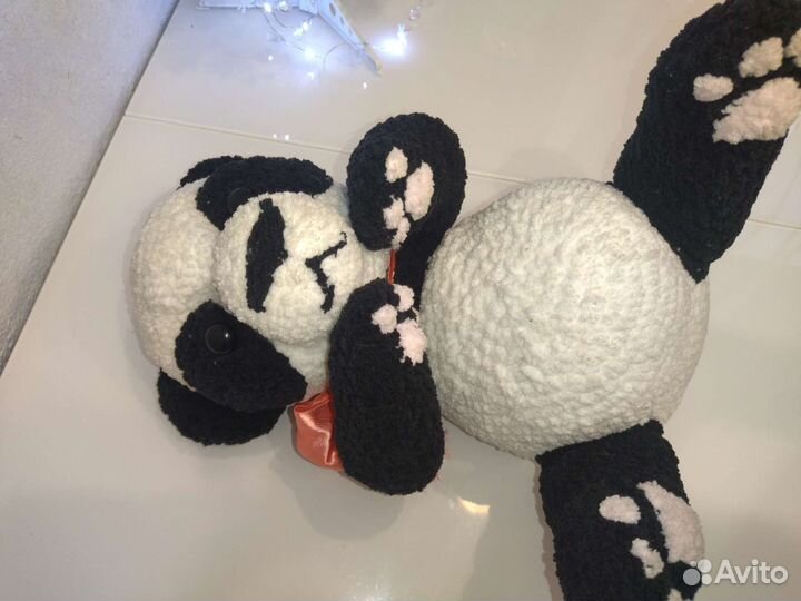 Панда Пуфа вязаная игрушка хэндмейд